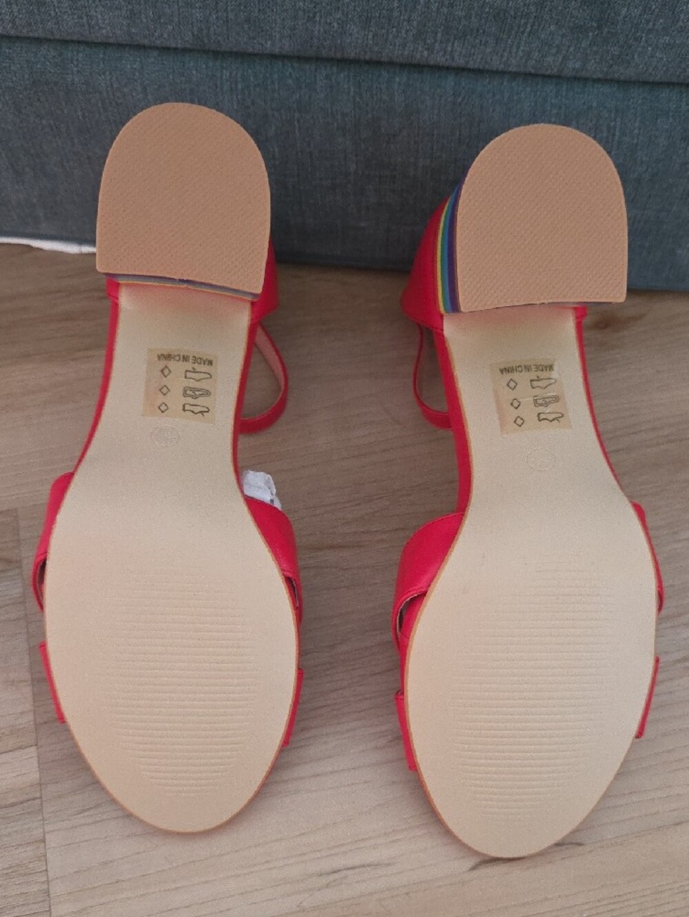 ModCloth Red Ankle-Strap Block Heel Sandals with Rainbow Heel - Picture 4 of 9